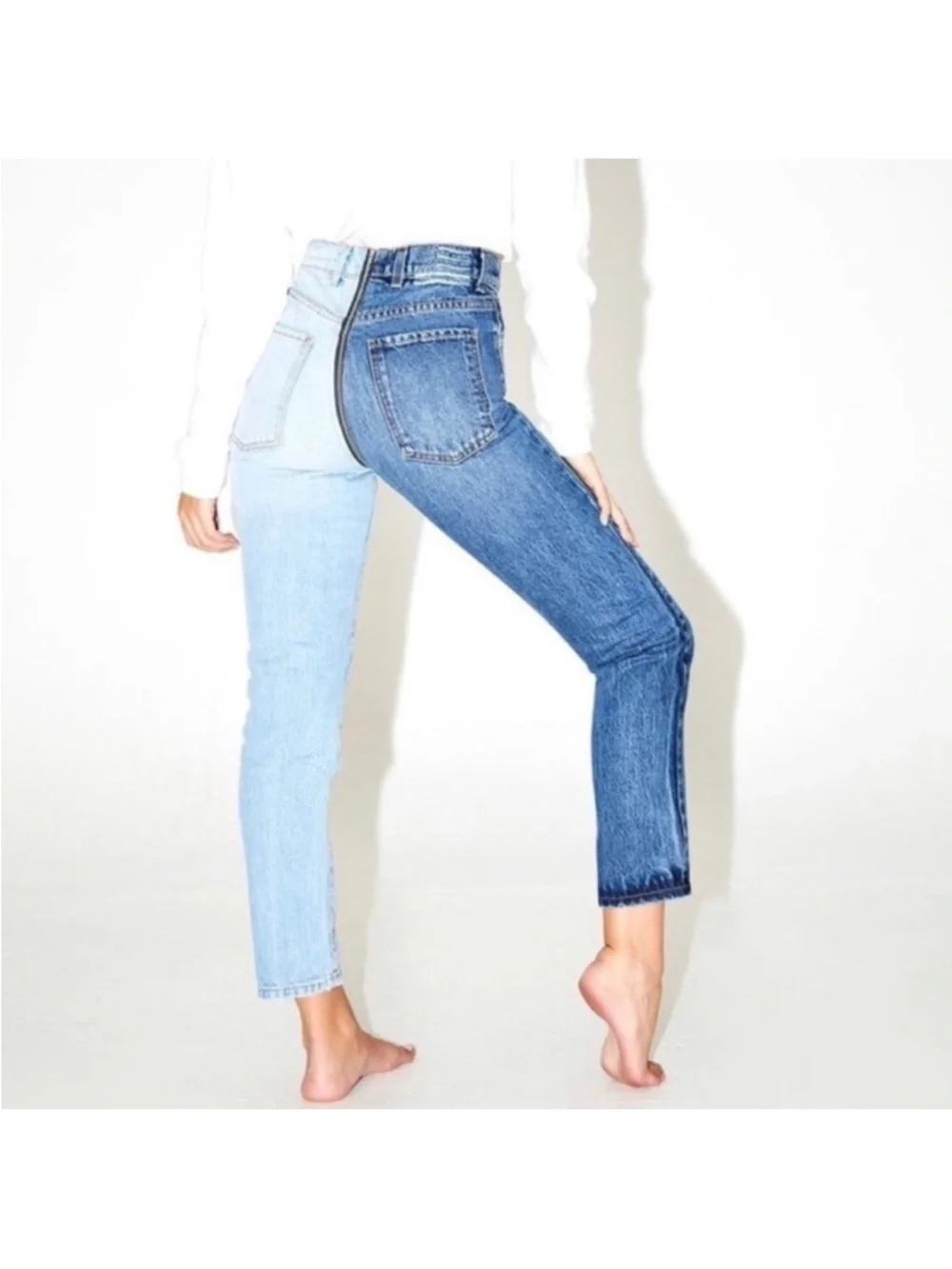 Revice Yin-Yang Jeans Size 28 Ankle Cropped Full Zipper Two Toned